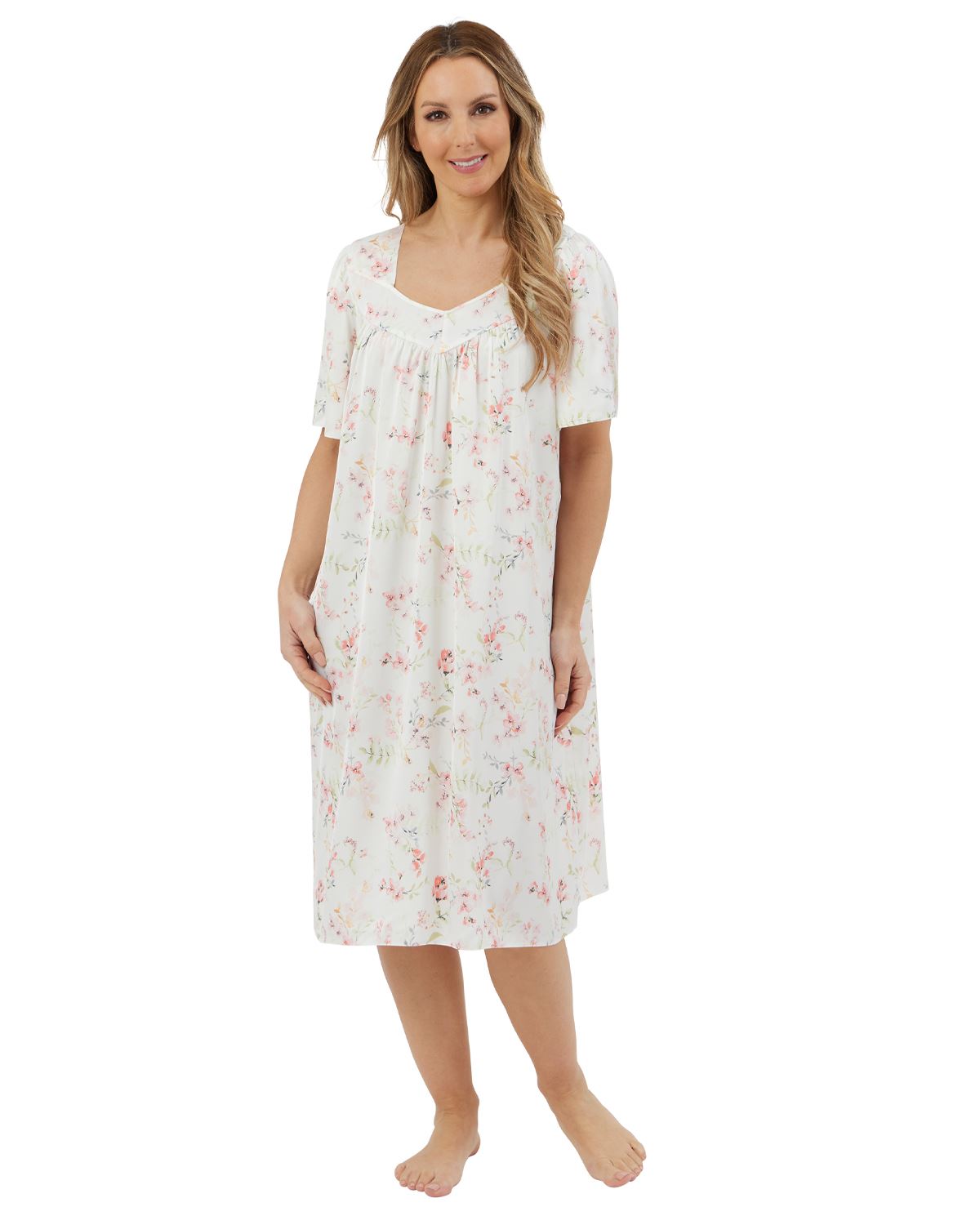 Marlon Womens 40" Watercolour Satin Short Sleeve Nightie