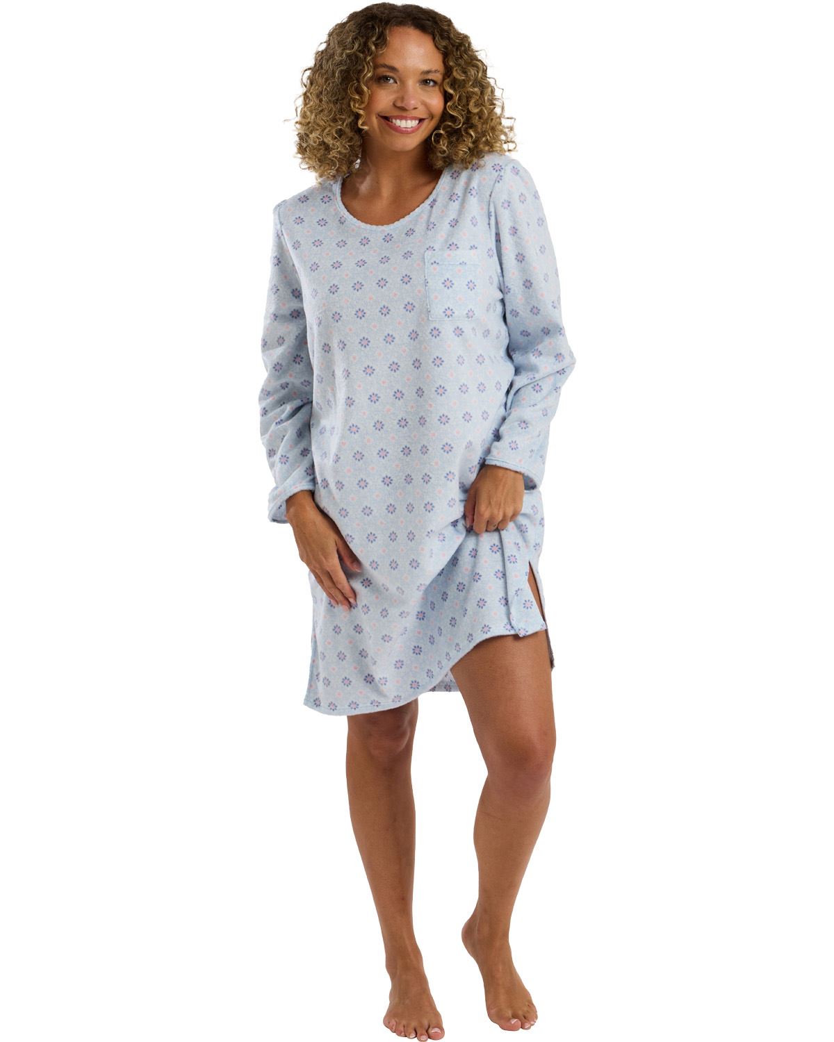 Indigo Sky Womens Fleur Geo Polished Fleece Nightshirt
