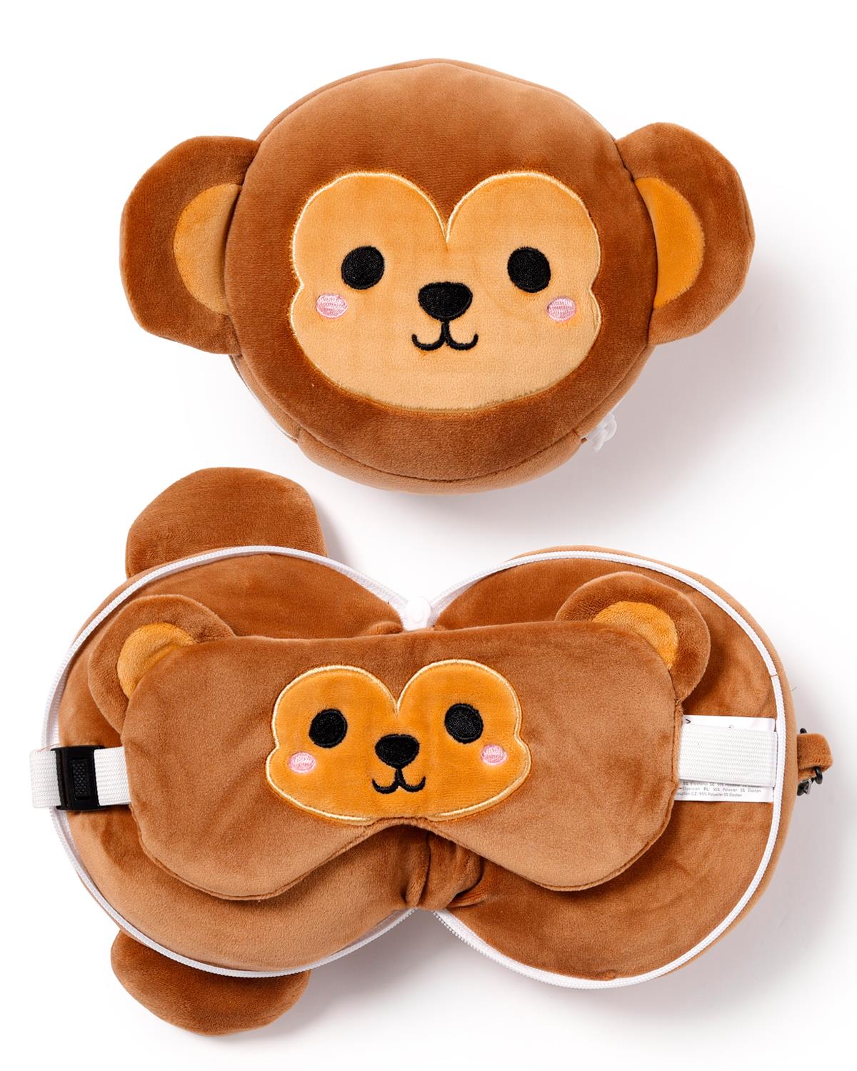 Relaxeazzz Monkey Plush Travel Pillow & Eye Mask