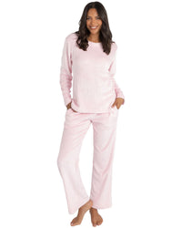 Forever Dreaming Womens Ribbed Stripe Fleece Lounge Set