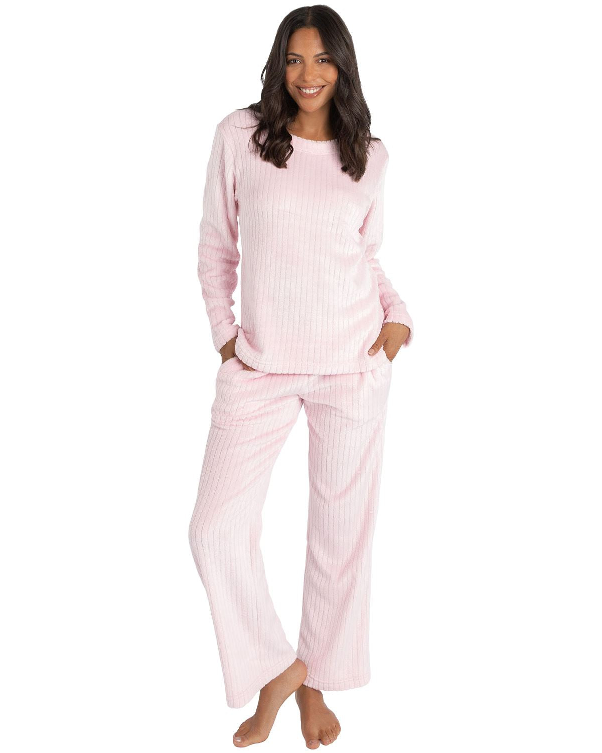 Forever Dreaming Womens Ribbed Stripe Fleece Lounge Set