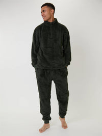 Loungeable Mens Sherpa Fleece 1/4 Zip Lounge Jumper