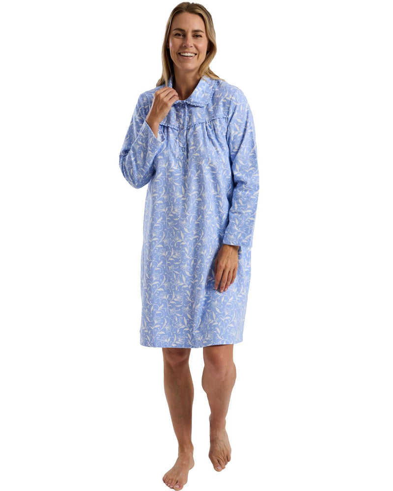Marlon Womens Pretty Floral Wincey 40" Long Sleeve Nightdress