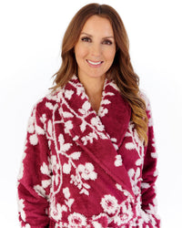 Slenderella Womens Floral Jaquard Fleece 46" Shawl Collar Wrap