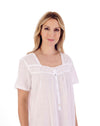 Slenderella Womens 42" Dobby Dot Short Sleeve 100% Cotton Nightie