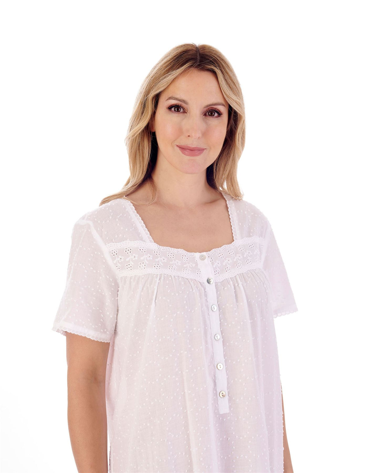 Slenderella Womens 42" Dobby Dot Short Sleeve 100% Cotton Nightie