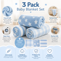 QT Baby 3 Pack Fleece Blanket Set