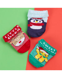 Festive Socks 3 Pairs Baby Xmas Cotton Rich Socks In Bag