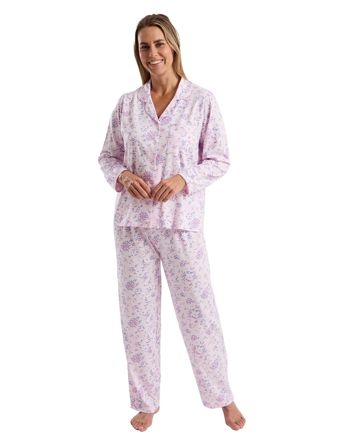 Marlon Ladies Bouquet Pastel Revere Long Sleeve Pyjamas