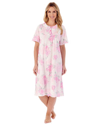 Slenderella Womens 42" Large Floral Short Sleeve Cotton Nightie