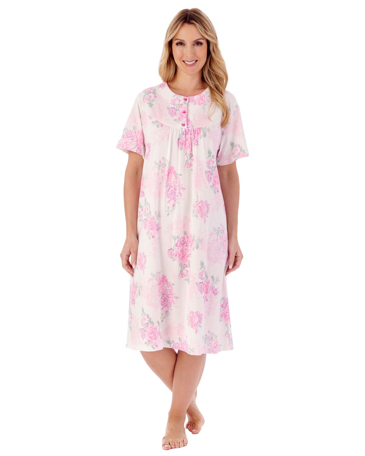 Slenderella Womens 42" Large Floral Short Sleeve Cotton Nightie