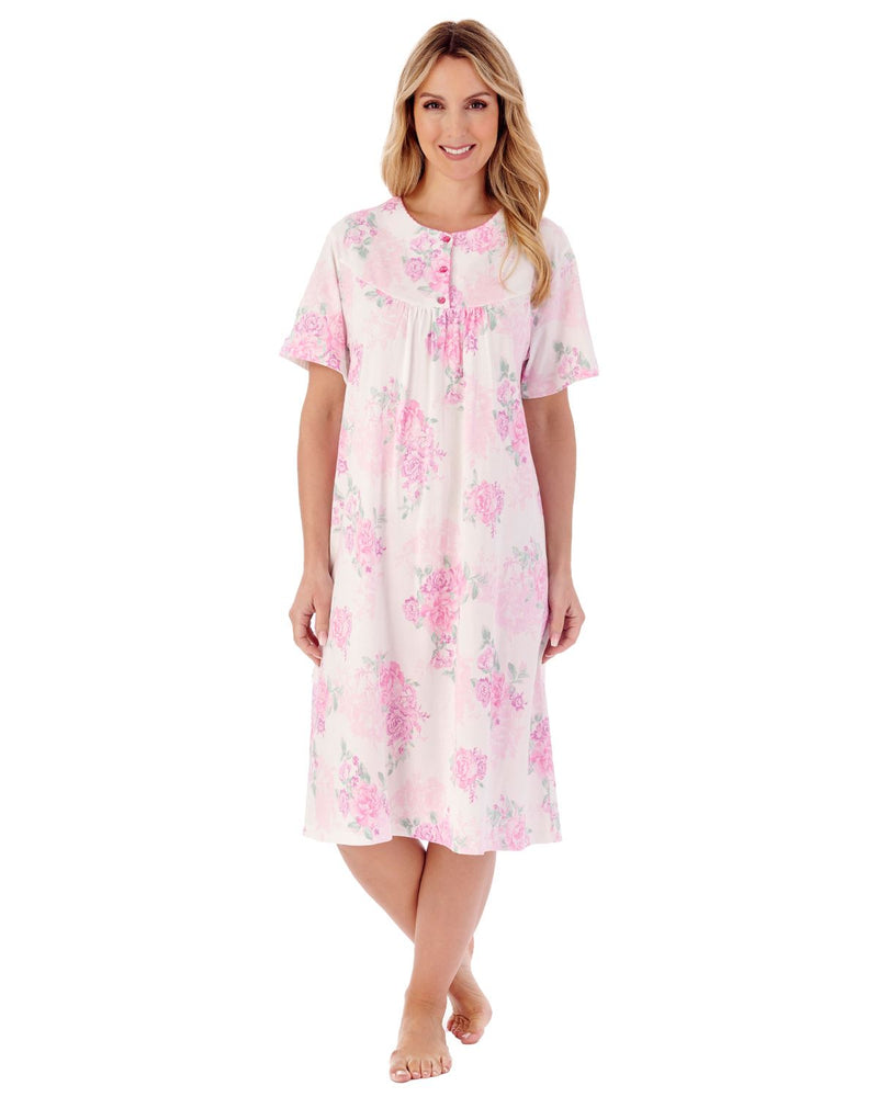Slenderella Womens 42" Large Floral Short Sleeve Cotton Nightie
