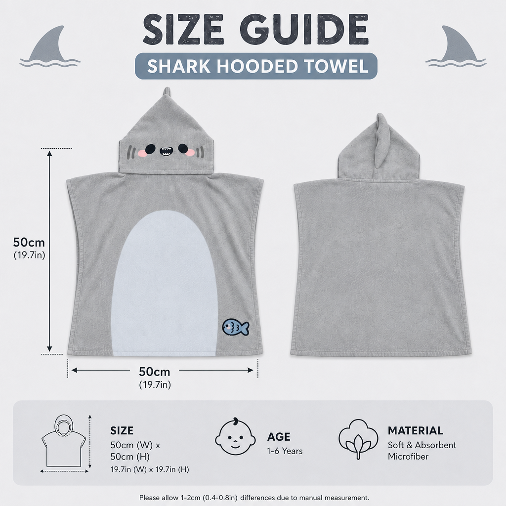 Adoramals Archie the Shark Kids Hooded Towel