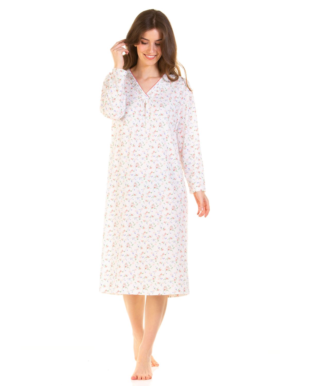 La Marquise Womens Pleated Susan Long Sleeve Nightie