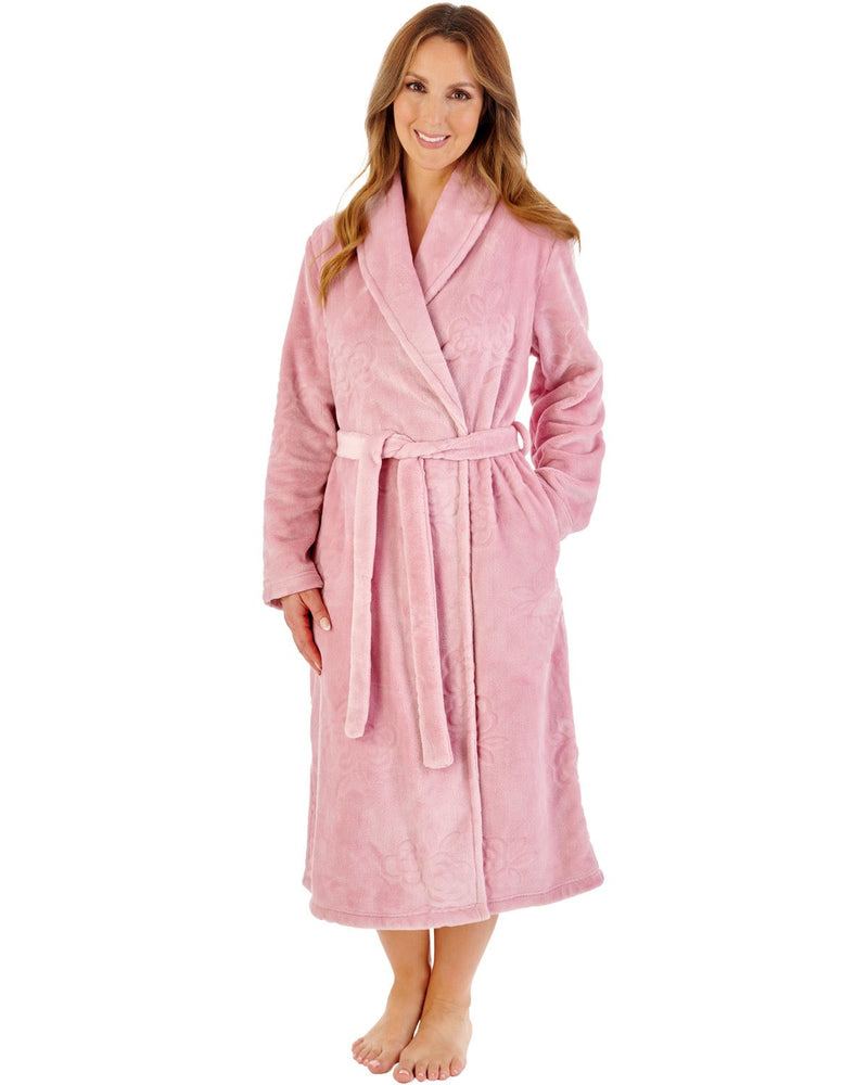 Slenderella Women Floral Embossed Fleece 46" Shawl Collar Wrap