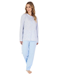 Slenderella Womens Floral Long Sleeve Interlock Cotton Pyjamas