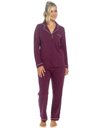 Foxbury Womens Button Through Jersey Cotton Long Pyjamas