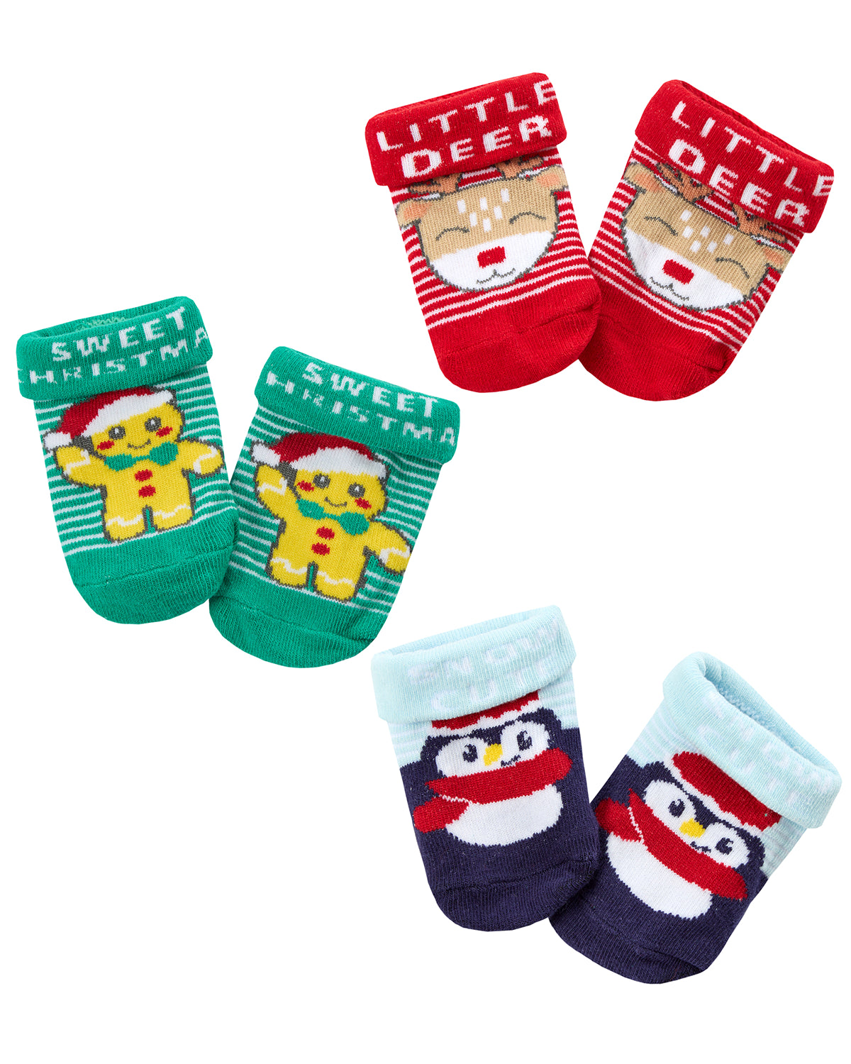 Festive Socks 3 Pairs Baby Xmas Cotton Rich Socks In Bag