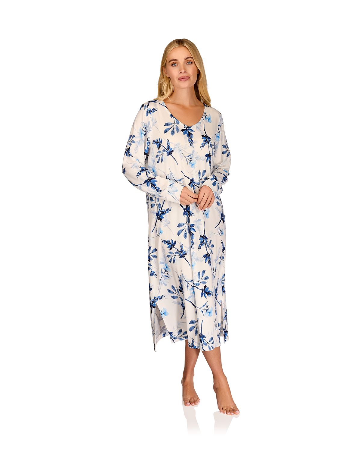 La Marquise Womens 'Berry & Blue' 43" & 50" Long Sleeve Jersey Nightie