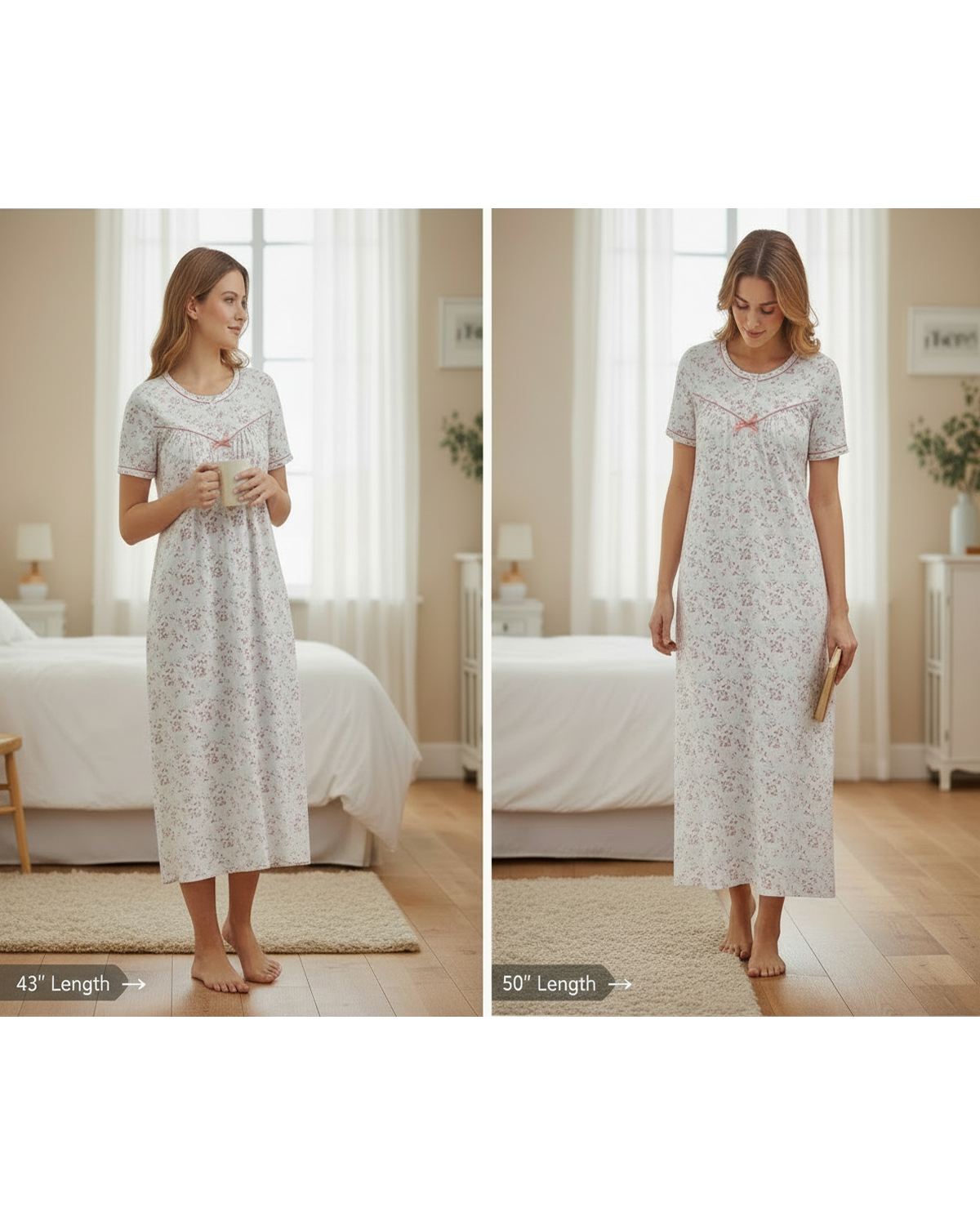 La Marquise Womens 'Moonlit Tulip' 43" & 50" Short Sleeve Nightie