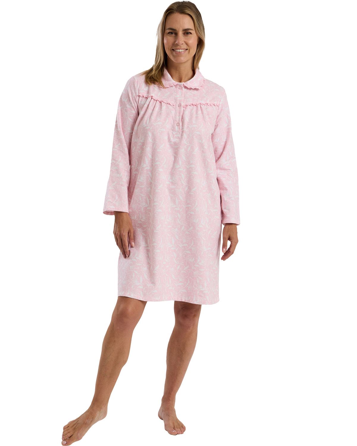 Marlon Womens Pretty Floral Wincey 40" Long Sleeve Nightdress