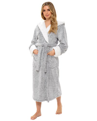 Womens Textured Fleece Sherpa Trim Dressing Gown