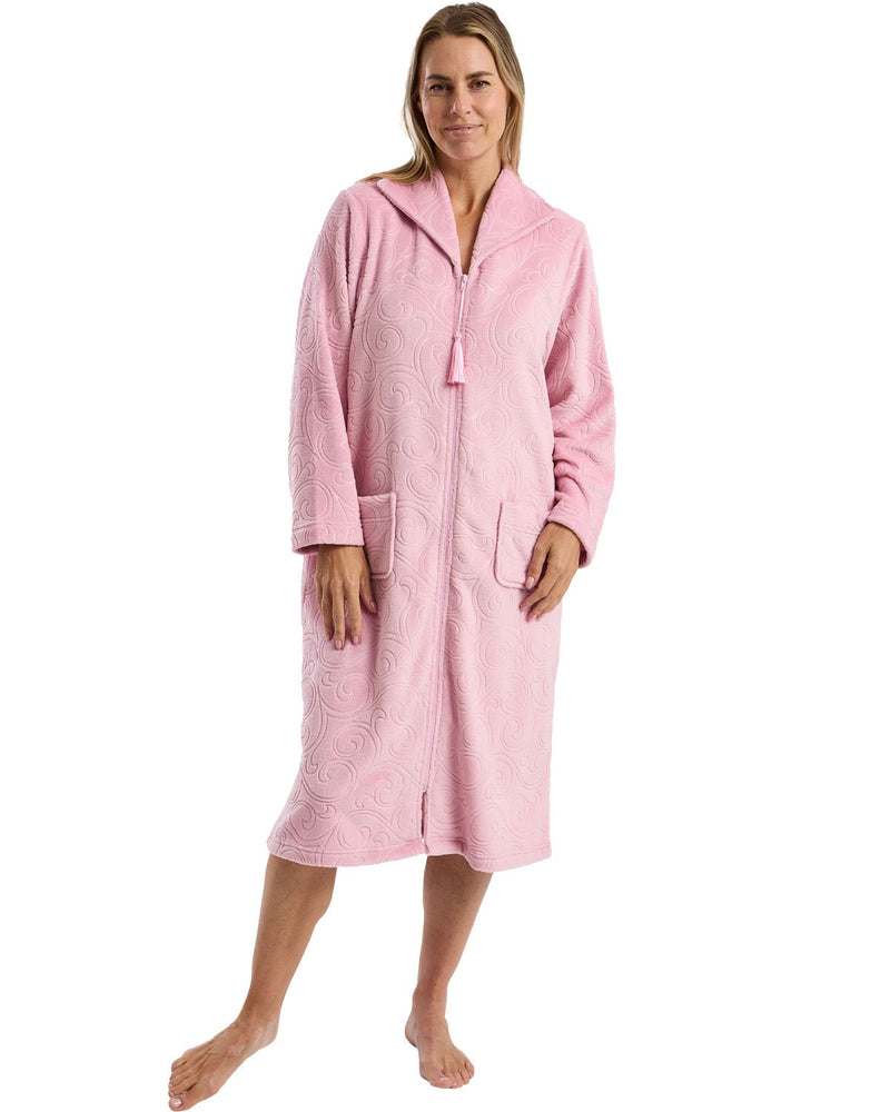 Marlon Womens Swirl Fleece Zip Housecoat