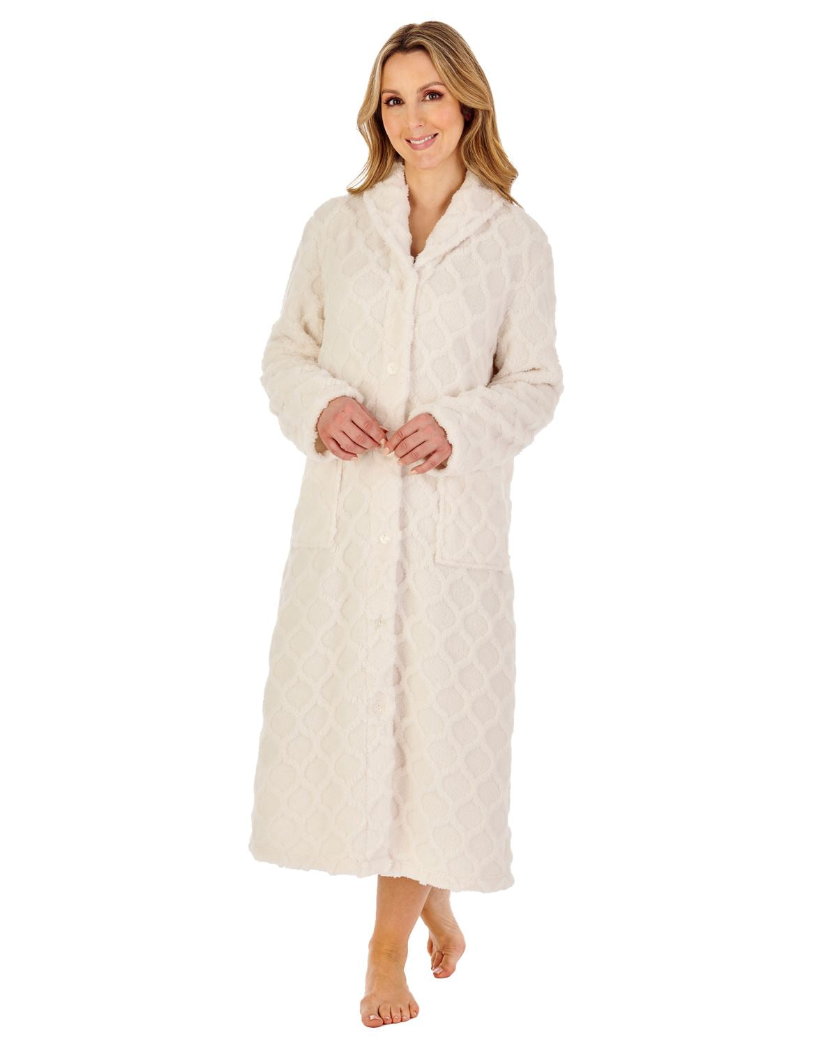 Slenderella Womens Textured Fleece Button Dressing Gown