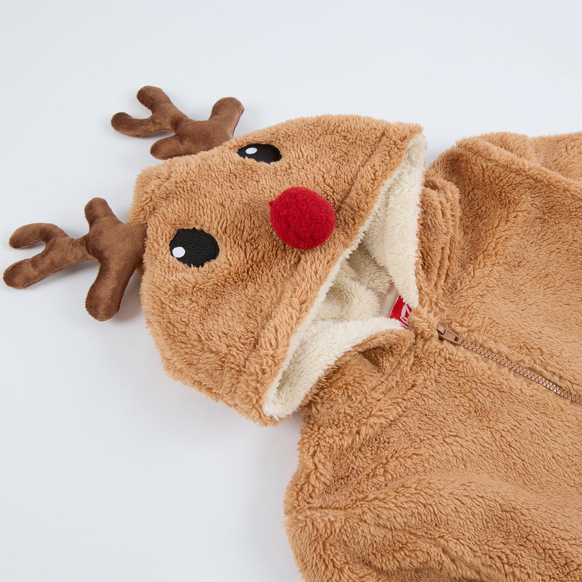 Kids Brown Sherpa Reindeer Onesie