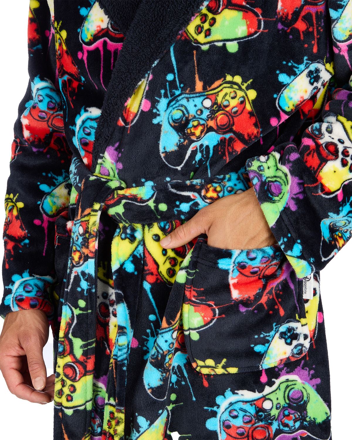 Huggable Mens Hooded Fleece Gamer Dressing Gown