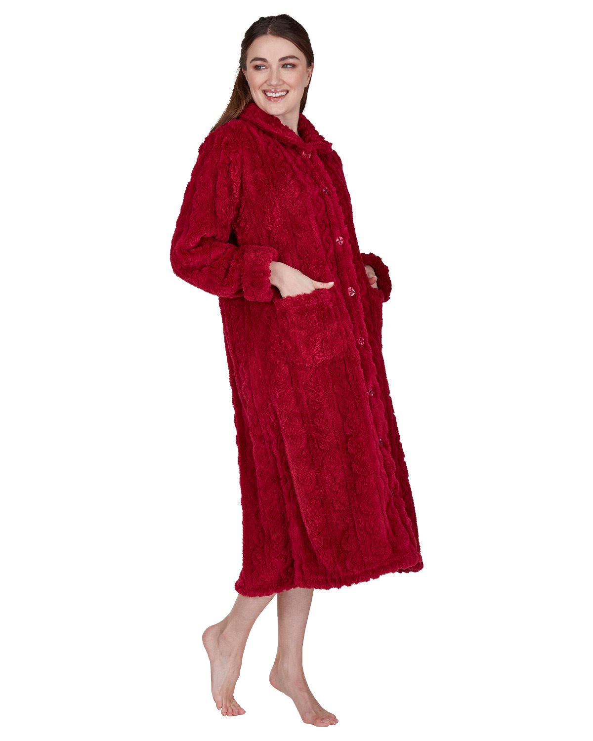 La Marquise Womens Diamond Jacquard Button Fleece Robe