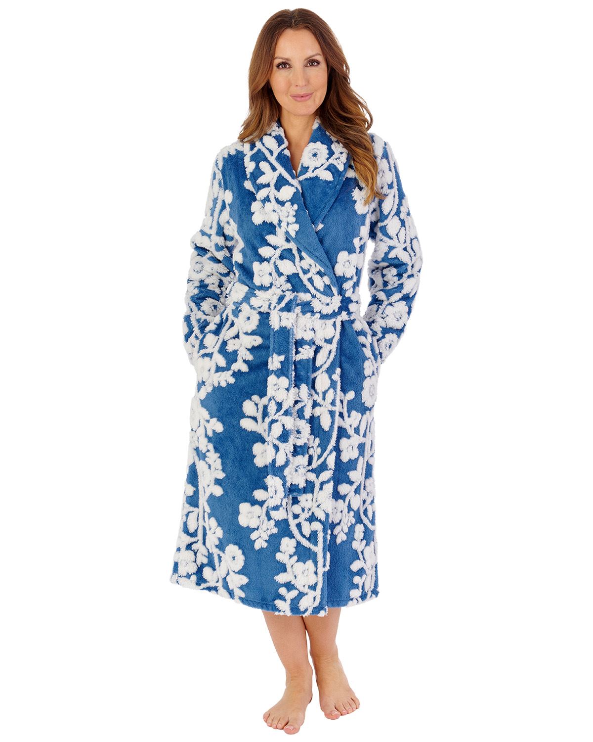 Slenderella Womens Floral Jaquard Fleece 46" Shawl Collar Wrap