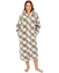 Slenderella Womens Printed Check Fleece  46" Zip Housecoat