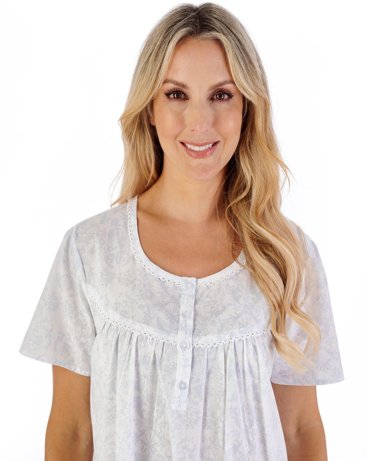 Slenderella Womens 42" Woven Toile Short Sleeve Nightdress