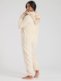 Loungeable Womens Cable Cut Faux Fur Trim Onesie