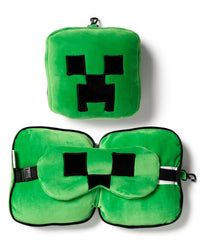 Relaxeazzz Minecraft Creeper Plush Travel Pillow & Eye Mask