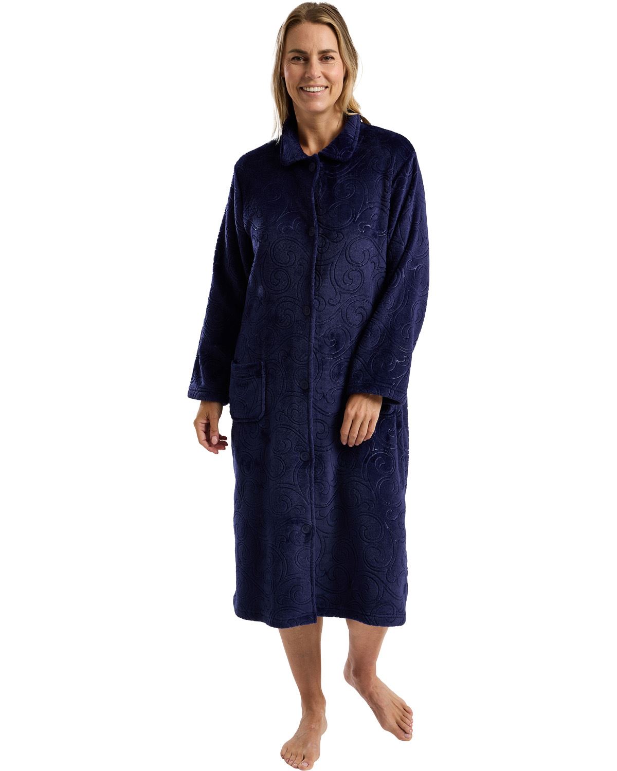 Marlon Womens Swirl Fleece Button Housecoat
