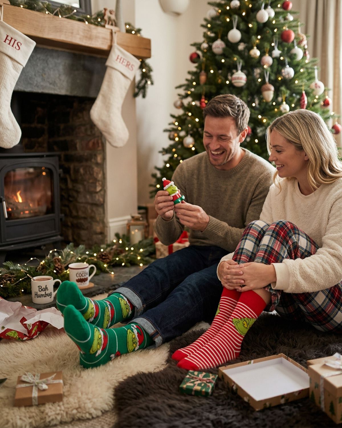 2 Pairs Grinch Slipper Socks - Gift Box