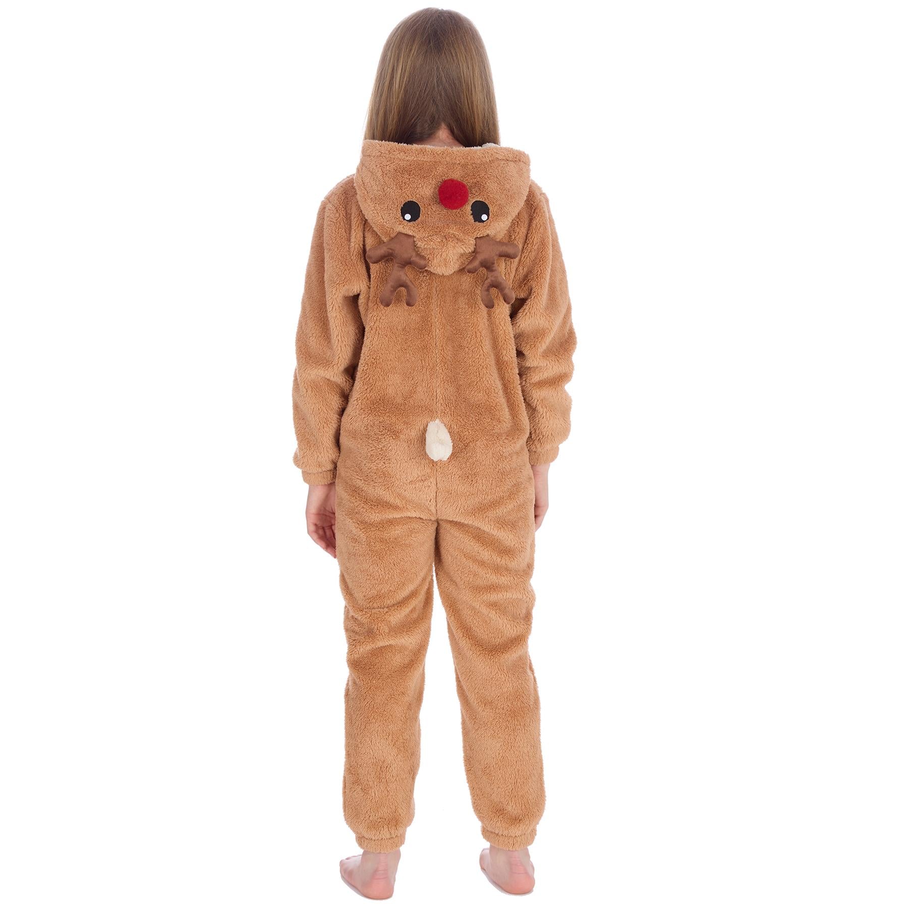 Kids Brown Sherpa Reindeer Onesie