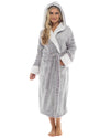 Womens Textured Fleece Sherpa Trim Dressing Gown