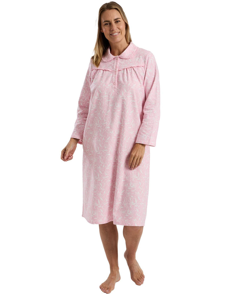 Marlon Womens Pretty Floral Wincey 45" Long Sleeve Nightdress