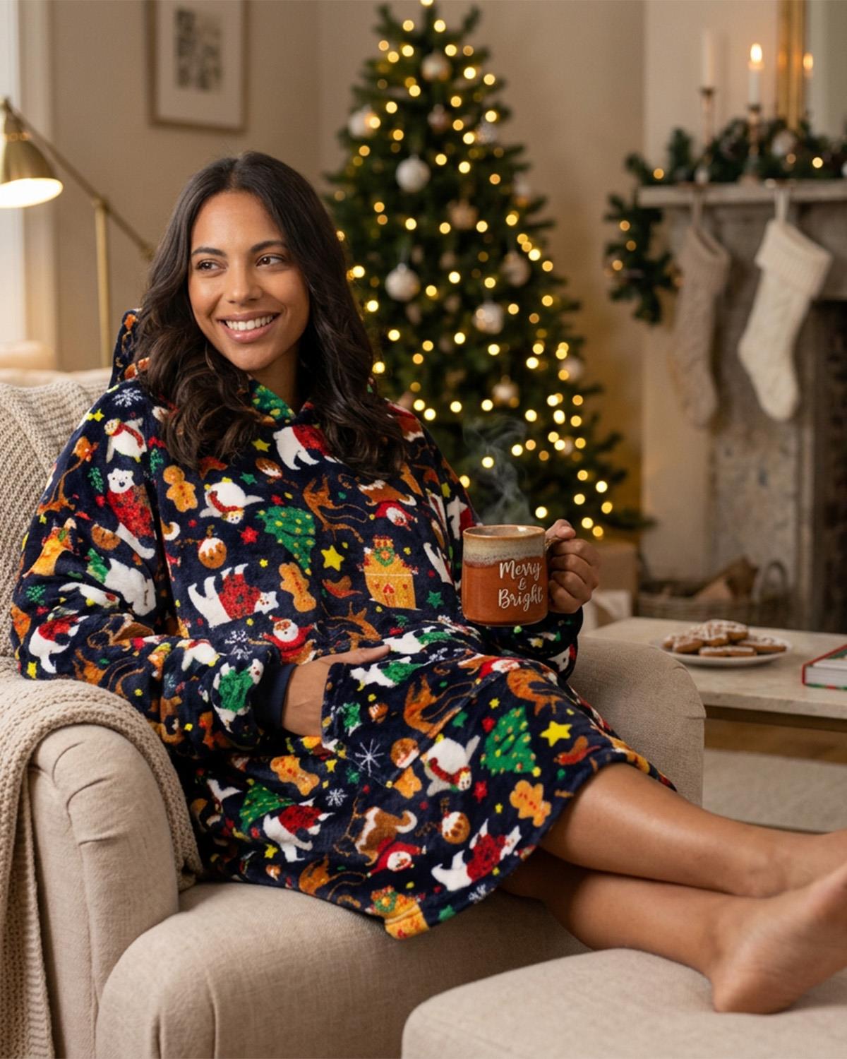 Huggable Unisex Christmas Print Oversized Hoodie