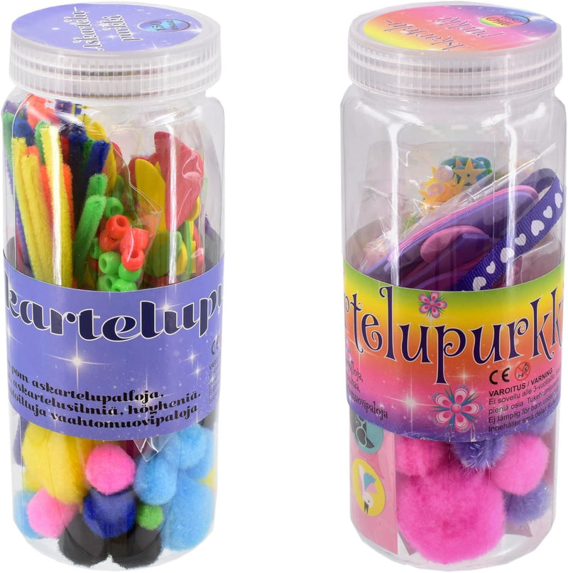 Kreative Kids Arts and Crafts 150 Pieces Children Craft DIY Craft Set Jar Includes Pom Poms, Pipe Cleaners, Feathers.