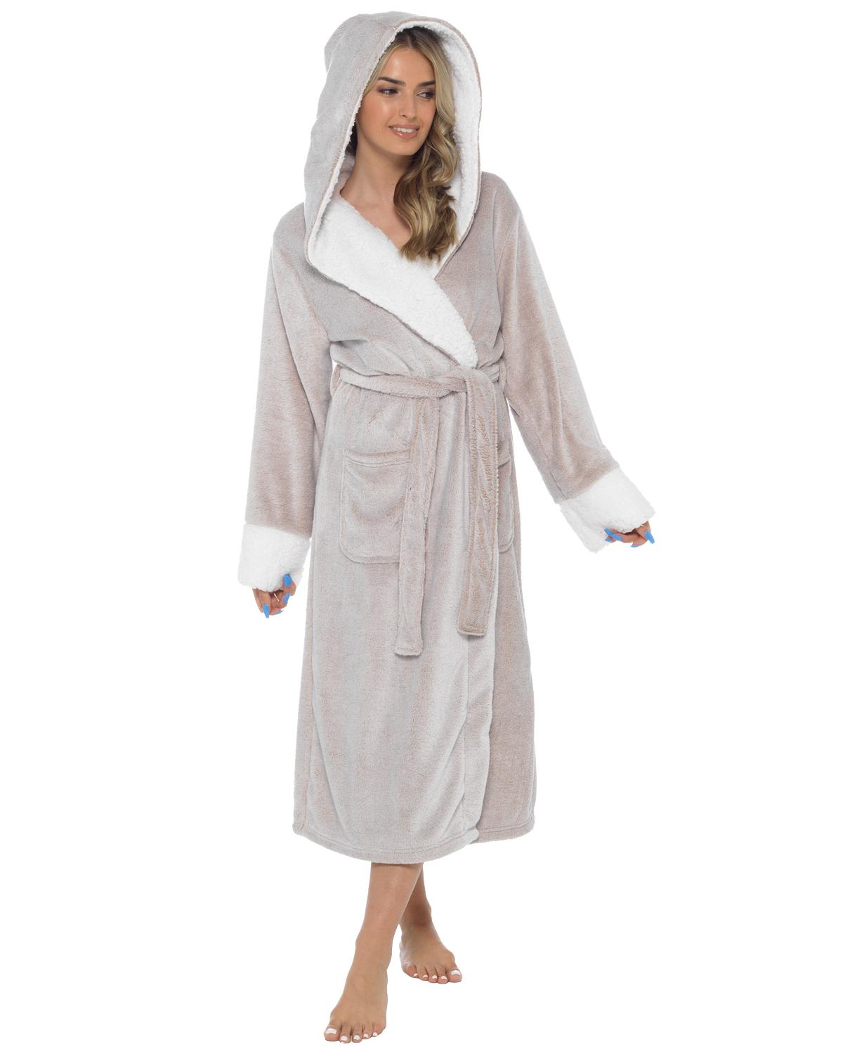 Womens Polished Fleece Sherpa Trim Dressing Gown
