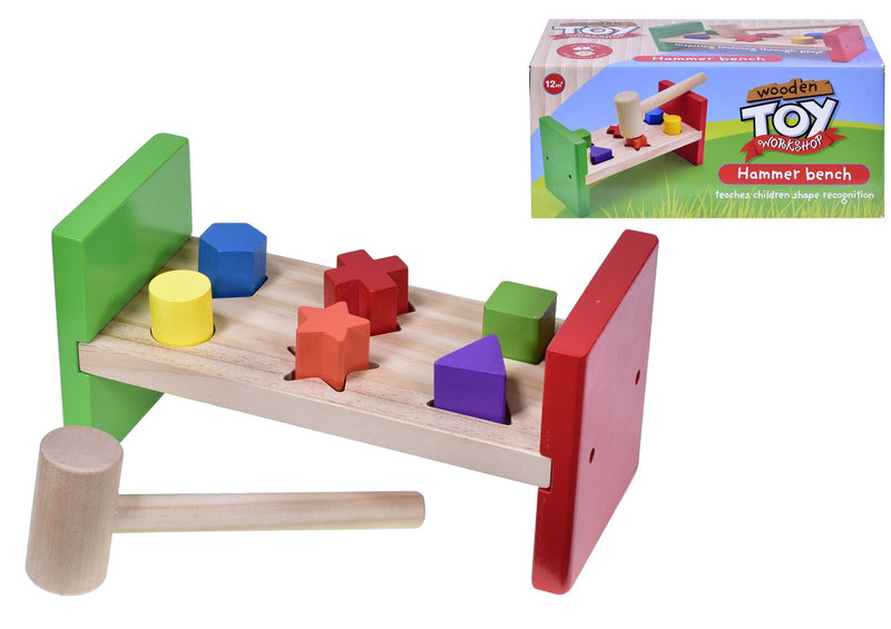 Kids Wooden Blocks Hammer & Bench Playset