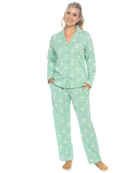 Foxbury Womens Button Through Jersey Cotton Long Pyjamas