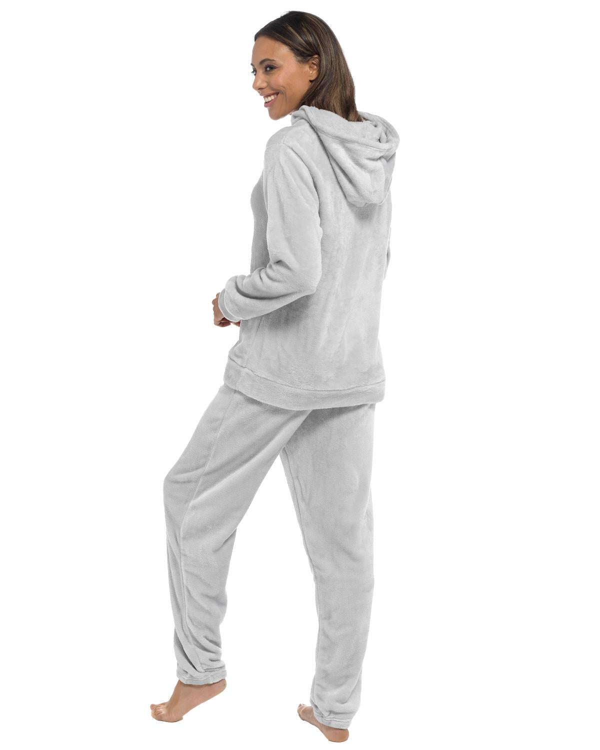 Womens Polished Fleece Slogan Hooded Pyjamas