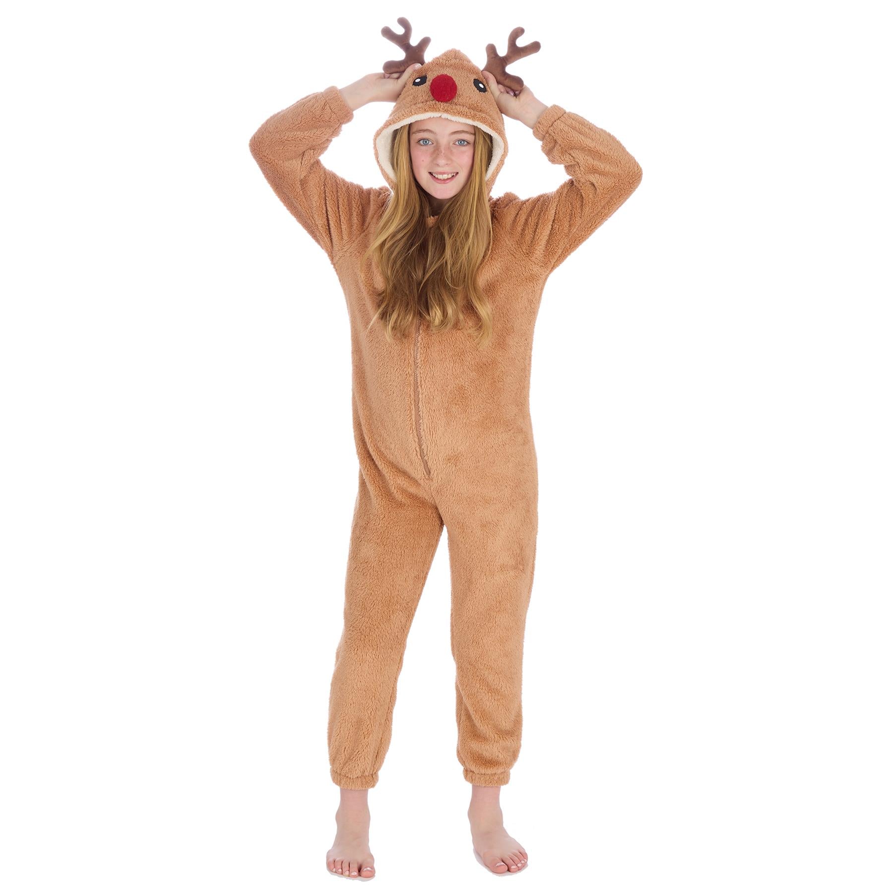 Kids Brown Sherpa Reindeer Onesie