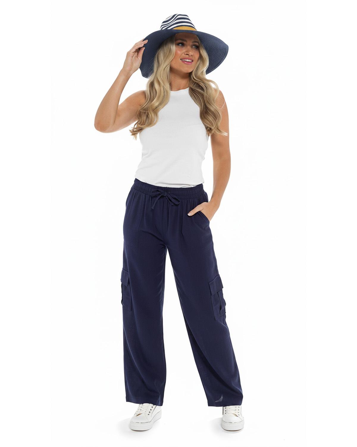 Indigo Roc Womens Linen Cargo Trousers